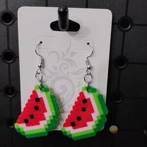 Watermelon Slice Earrings / Perler Beads / Hama Beads / Fuse Beds .  Hand Made